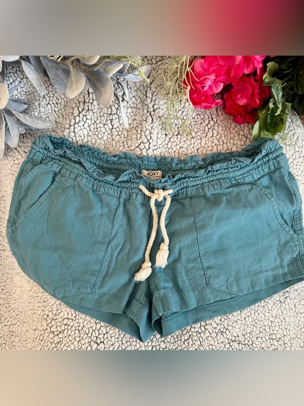 Roxy Teal Rope-Drawstring Women's Athletic Shorts